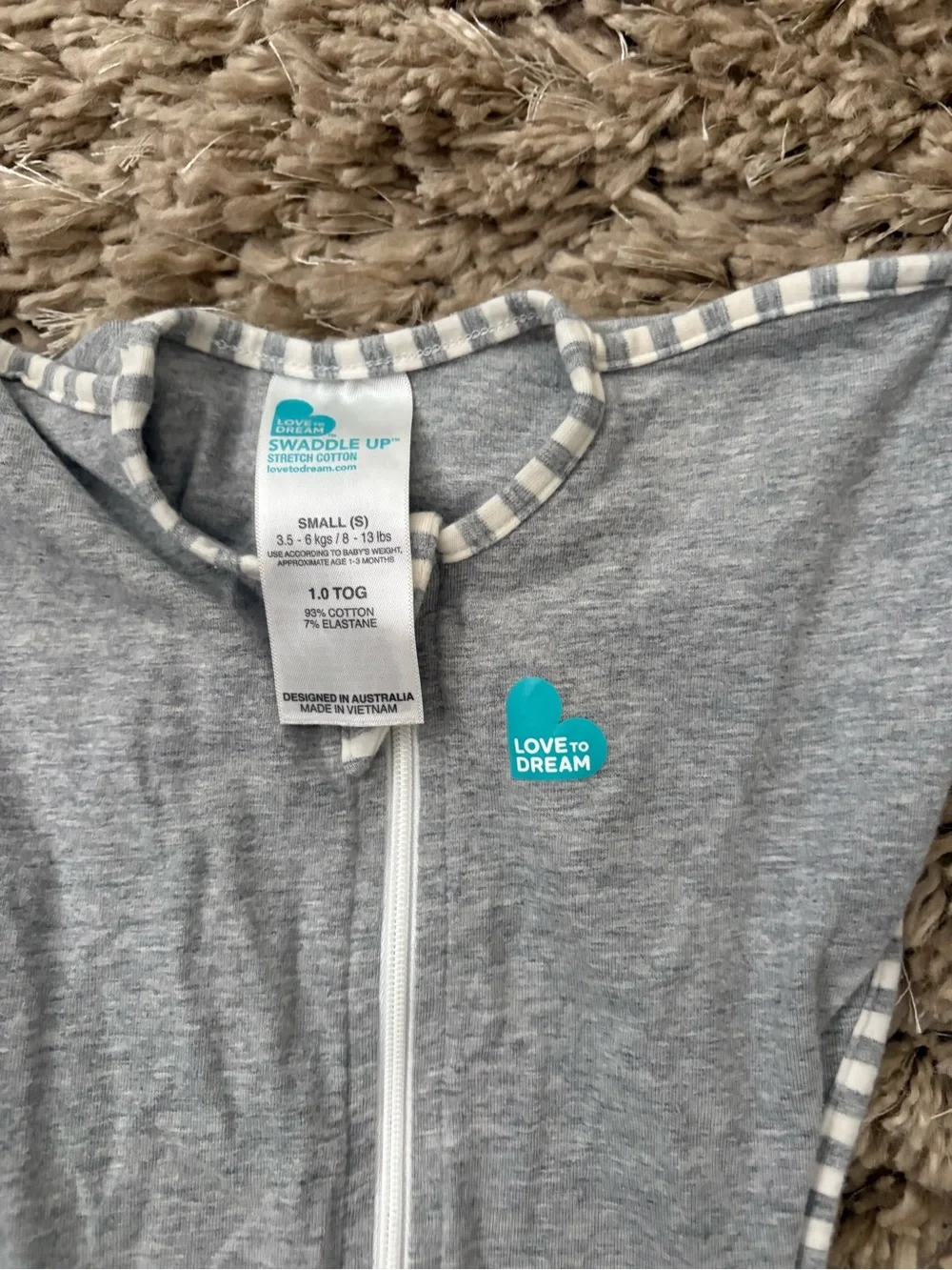 Love to Dream Grey Baby Swaddle Sleep Sack with Stripe Trim